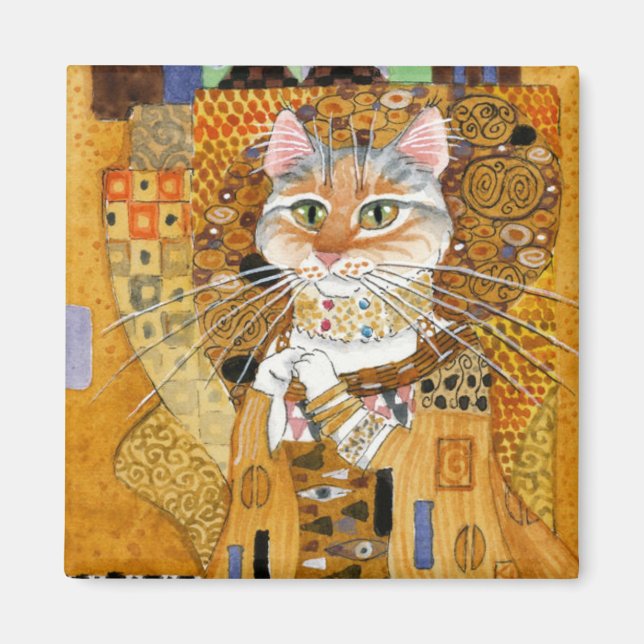 Íman Gustav Klimt Cat em Dourado imã (Frente)