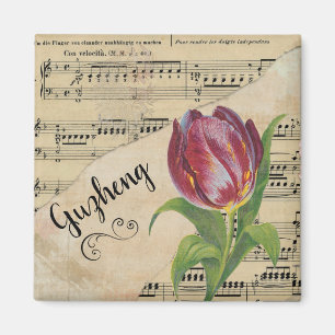 Íman Guzheng Elegant Tulip Vintage Sheet Music