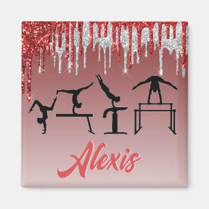 Íman Gymnastics Red and Silver Glitter Ombre