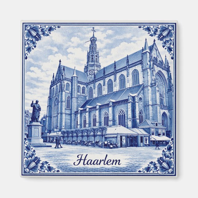 Íman Haarlem church Delft Blue style magnet (Frente)