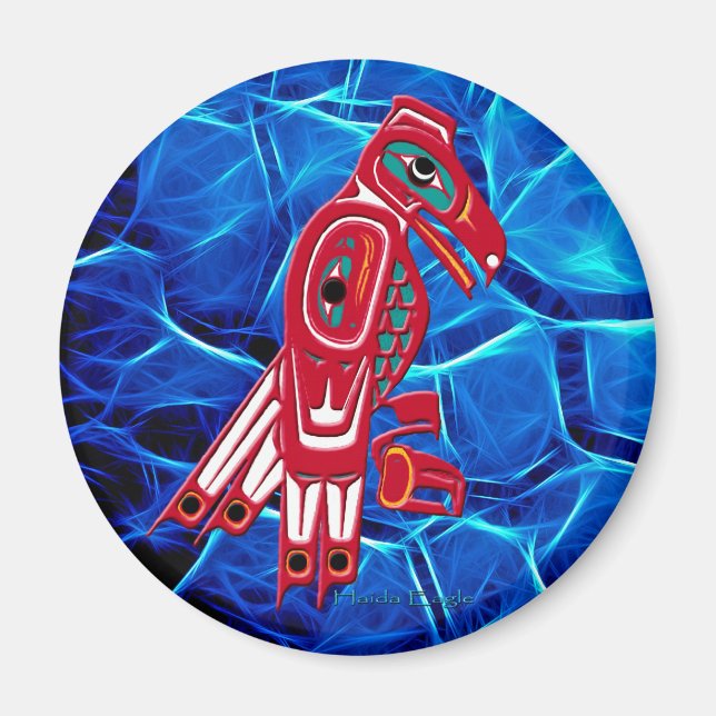 Íman HAIDA EAGLE & Blue Fractal Native Art Magnet (Frente)