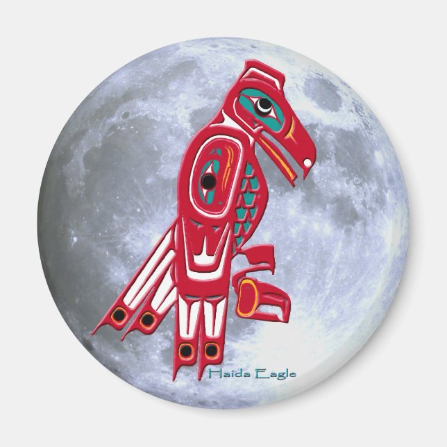 Íman HAIDA EAGLE & FULL MOON Native American Art Magnet (Frente)