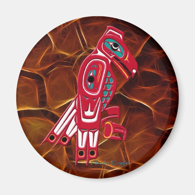 Íman HAIDA EAGLE & Orange Fractal Native Art Magnet (Frente)