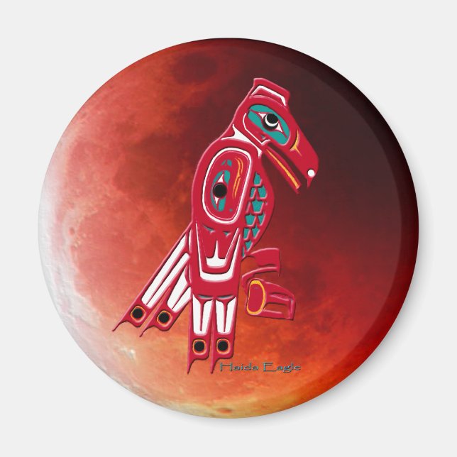 Íman HAIDA EAGLE & RED MOON Native American Art Magnet (Frente)