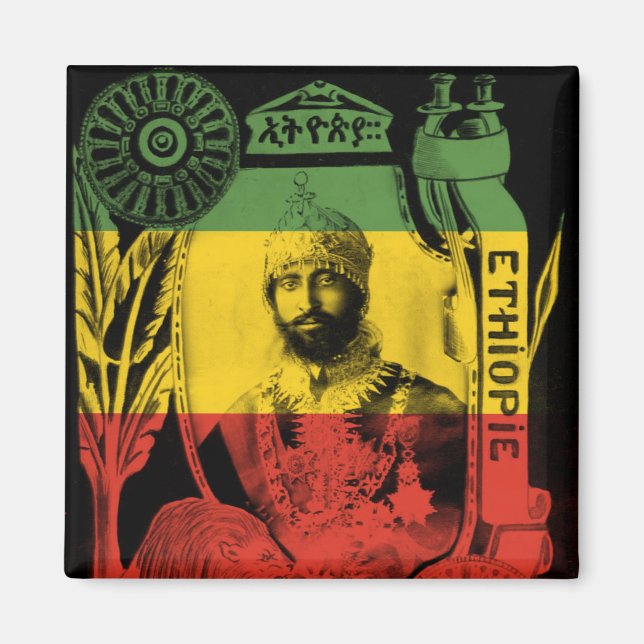 Íman Haile Selassie Magnet Red Dourada Rasta Verde (Frente)