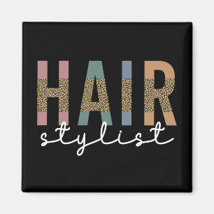 Íman Hair Stylist Cheetah Typografia Hairdresser Gift