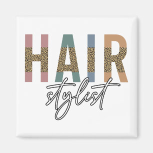 Íman Hair Stylist Cheetah Typografia Hairdresser Gift