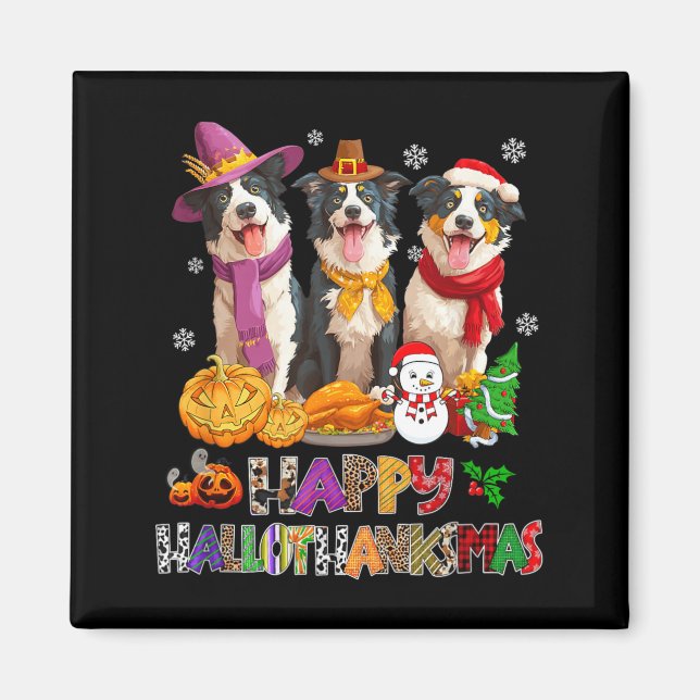 Íman Hallothanksmas Border Collie Cachorro Halloween (Frente)