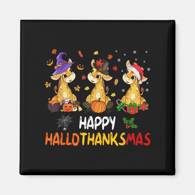 Íman Hallothanksmas Giraffe Halloween Thanksgiving Chri (Frente)