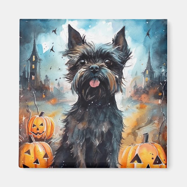Íman Halloween Affenpinscher Com Pumpkins Assustado (Frente)