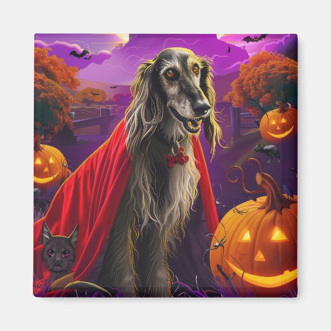 Íman Halloween Afghan Hound Vampiro Abóboras Assustador (Frente)