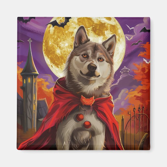 Íman Halloween American Akita Vampire Pumpkins Scary (Frente)