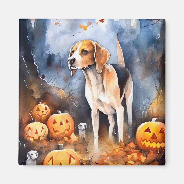 Íman Halloween American English Foxhound Com Pumpkins (Frente)