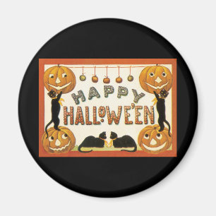 Íman Halloween Antigo, Gatos Pretos com Jackolanterns