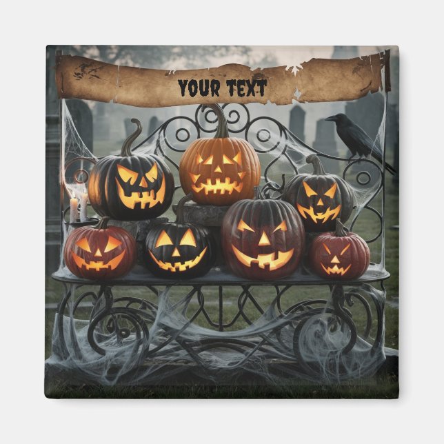 Íman Halloween assustador Jack-o-Lanternas com teias de (Frente)