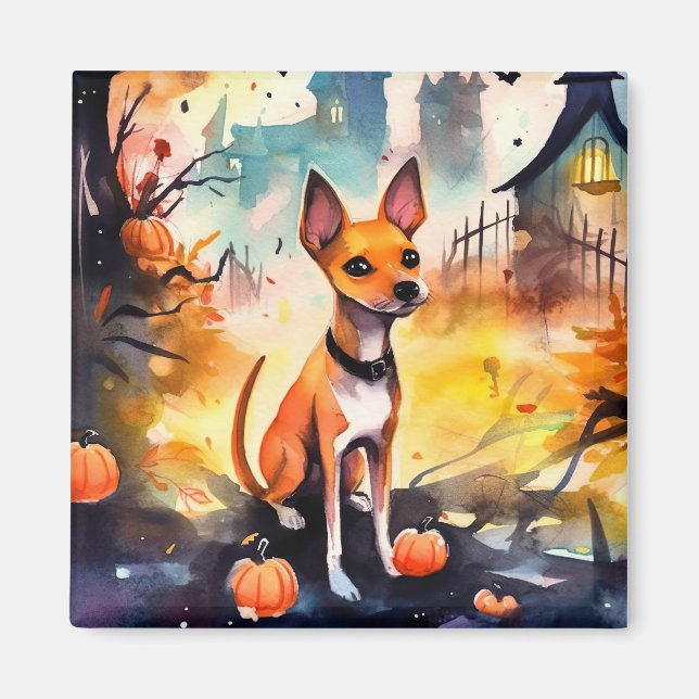 Íman Halloween Basenji Com Pumpkins Assustado (Frente)