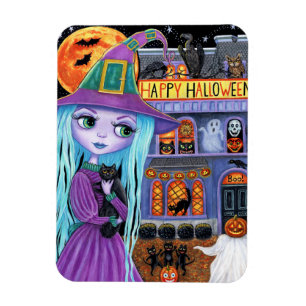 Íman Halloween Bash Black Cat Cute Witch Assombrada