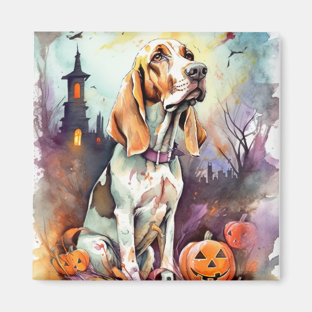 Íman Halloween Basset Hound Com Pumpkins Assustado (Frente)