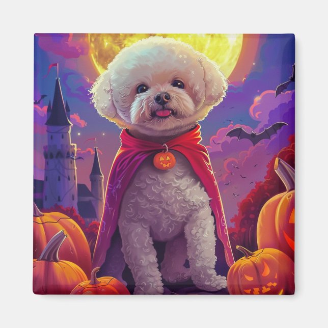 Íman Halloween Bichon Frise Dog Pumpkins Assustado (Frente)