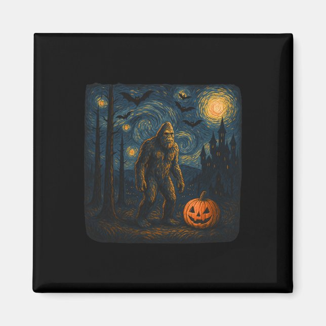 Íman Halloween Bigfoot Starry Night Van Gogh Sasquatch (Frente)