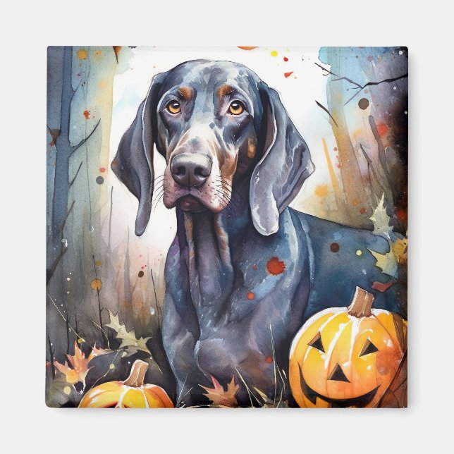 Íman Halloween Bluetick Coonhound Com Pumpkins Assustad (Frente)