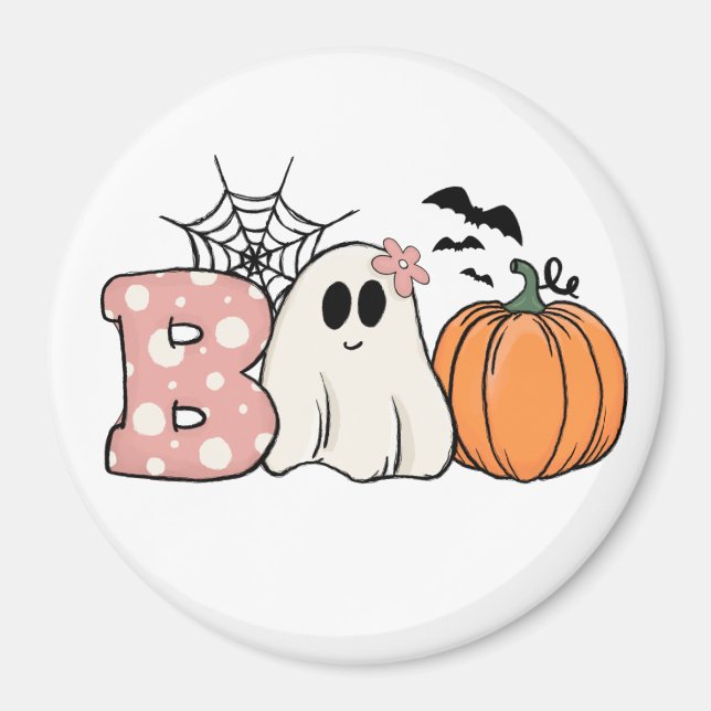 Íman Halloween Boo Ghost Pumpkin Bats Cobweb (Frente)