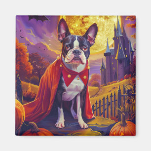 Íman Halloween Boston Terrier Dog Pumpkins assustado