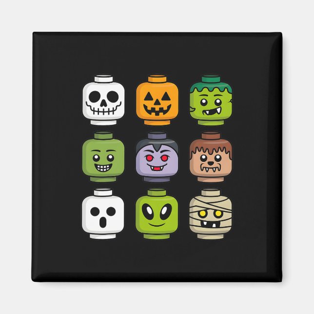 Íman Halloween Building Brick Head Pumpkin Ghost Zombie (Frente)