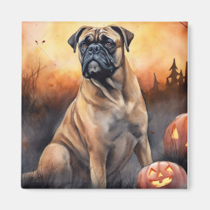 Íman Halloween Bullmastiff Com Pumpkins Assustado