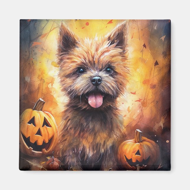 Íman Halloween Cairn Terrier Com Pumpkins Assustado (Frente)