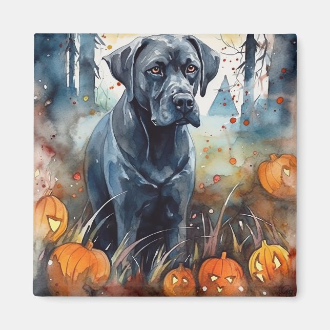 Íman Halloween Cane Corso Com Pumpkins Assustado (Frente)