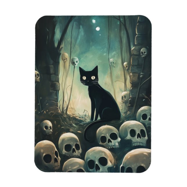 Íman Halloween Cat and Skulls (Vertical)