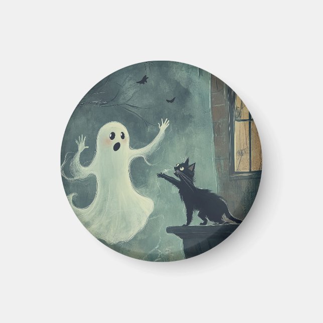 Íman Halloween Cat e Ghost (Frente)