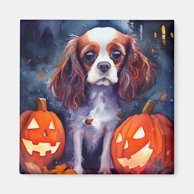 Íman Halloween Cavalier King Charles Spaniel Pumpkins (Frente)