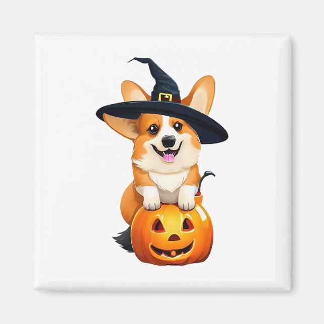 Íman Halloween Corgi Witch Hat (Frente)