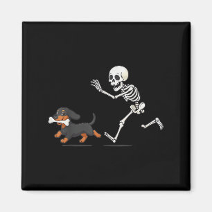 Íman Halloween Dachshund Funny Skeleton Perseguindo Hom