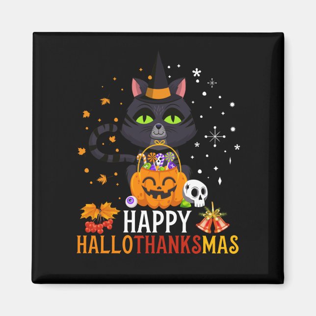 Íman Halloween De Gato Negro E Feliz Natal (Frente)