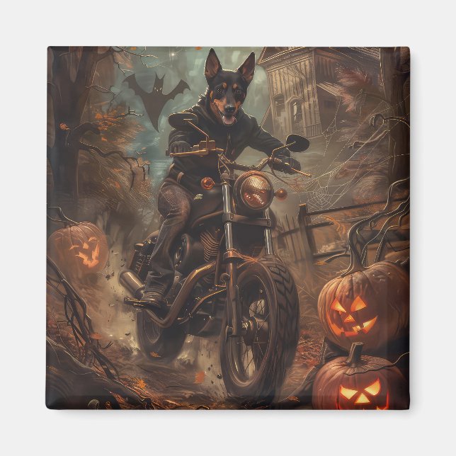 Íman Halloween de motocicleta em Kelpie australiano (Frente)