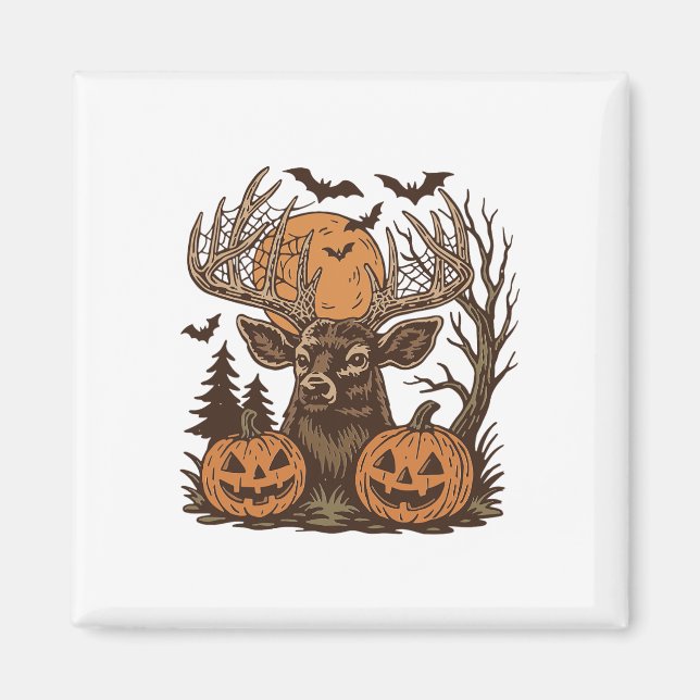 Íman Halloween Deer Spooky Forest Buck Pumpkin Caça (Frente)