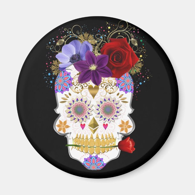 Íman Halloween Floral Sugar Skull Magnet (Frente)