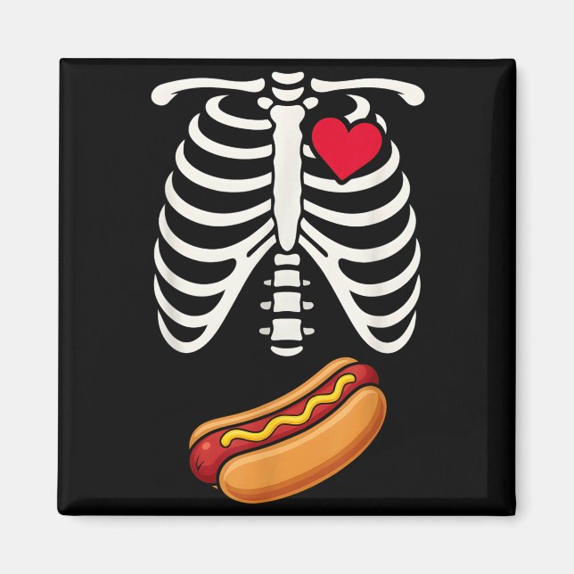 Íman Halloween Funny Skeleton Ribcage Hotdog Food Lover (Frente)