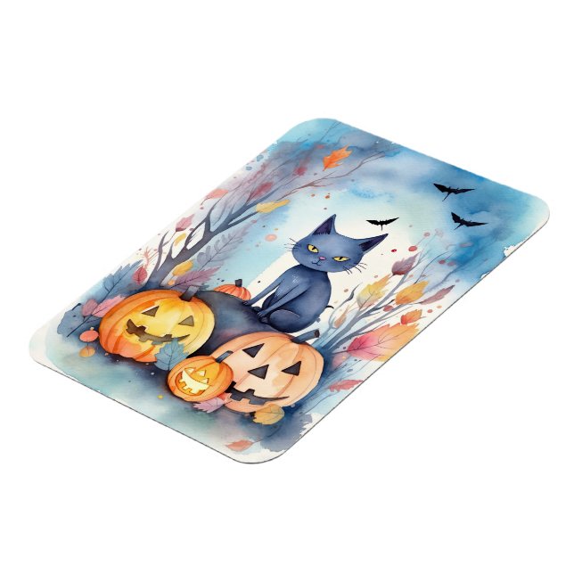 Íman Halloween Gato Azul Oriental Assustador Com Abóbor (Left Side)