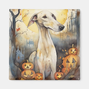 Íman Halloween Greyhound Com Pumpkins Assustado
