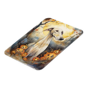 Íman Halloween Greyhound Com Pumpkins Assustado