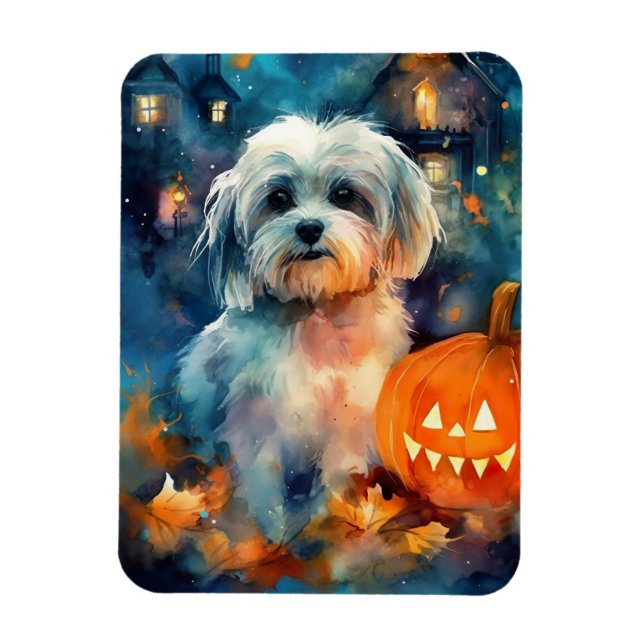 Íman Halloween Havanese Com Pumpkins Assustado (Vertical)