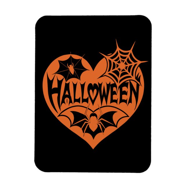 Íman Halloween Heart, Orange Heart Shape, Spider Web (Vertical)