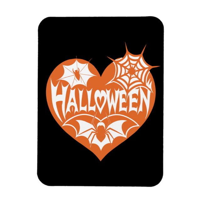 Íman Halloween Heart, Orange Heart Shape, Spider Web (Vertical)