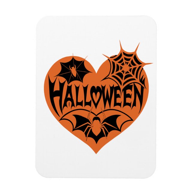 Íman Halloween Heart, Orange Heart Shape, Spider Web (Vertical)