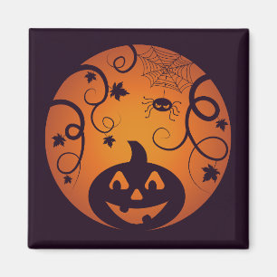 Íman Halloween Jack ou lanterna abóbora face e aranha