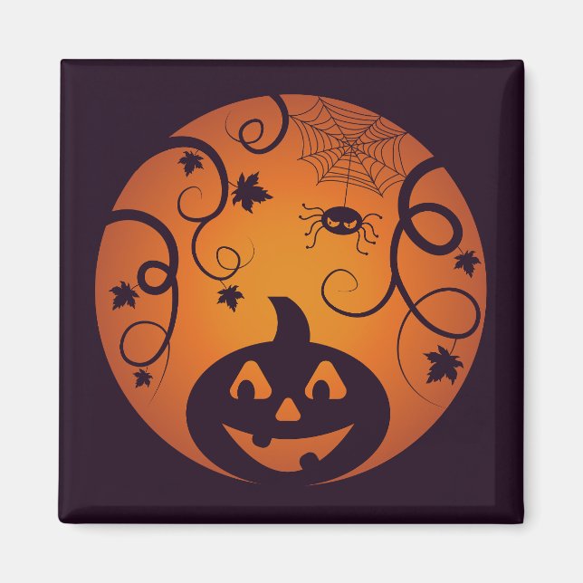 Íman Halloween Jack ou lanterna abóbora face e aranha (Frente)